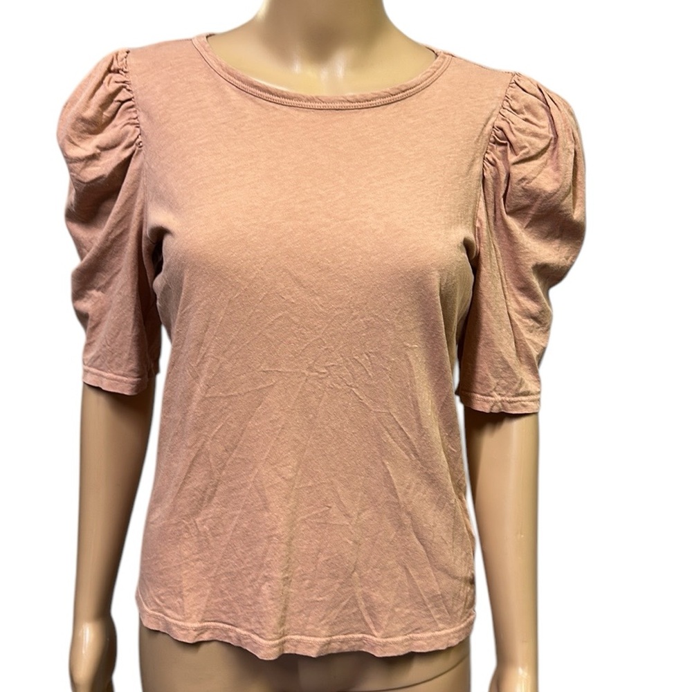 Nation Ltd Pima Cotton Linen Blend Tuckernuck Puff Short Sleeve Top Imported M